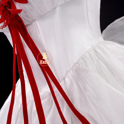 Wuthering Waves Phrolova Cosplay Costume Wig Dress White Spider Lily Layered Gown Headwear Halloween Party for Women Girls Props