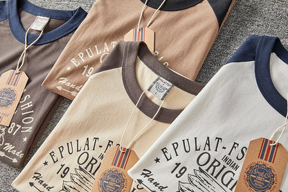 Summer New American Retro Short-sleeved O-neck Letter Printed T-shirt Men's Fashion Simple 100% Cotton Washed Casual Sport Tops