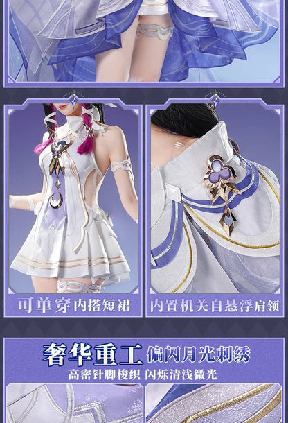 Genshin Impact Columbina Cosplay Costume Wig The Damselette Dress Eye Mask Headwear Metal Props Eleven Fatui Harbingers Women