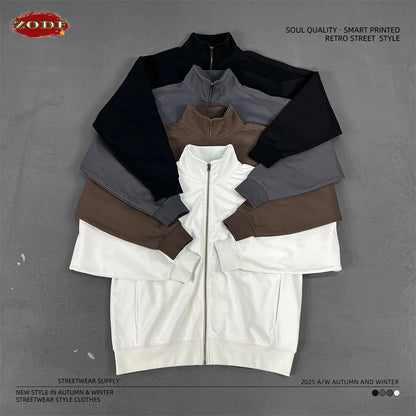 ZODF 430gsm Heavyweight Solid Zipper Hoodie for Men Unisex Loose Stand Collar Coat HY1101 Autumn 2025 Fashion