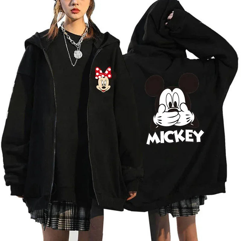 2025 Designer Clothing Women's Luxury Graphic Hoodies Mickey Mouse Print Long Sleeve Zip-Up Fashion Luxury Brand Disney Clothing