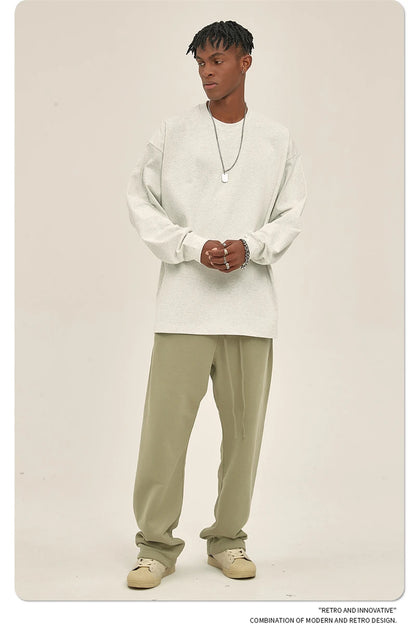 ZODF New 2025 Autumn Men 305gsm 100% Cotton T Shirt Unisex Loose Heavy Weight Basic Long Sleeve Solid T-Shirts Tops HY0634