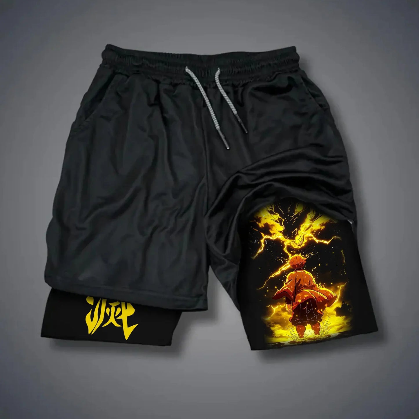 Demon Slayer Anime Men Gym Shorts Quick Dry Streetwear Summer Workout Sports Pants Sportswear Fitness Double-layer Beach Pants