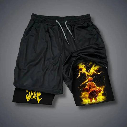 Demon Slayer Anime Men Gym Shorts Quick Dry Streetwear Summer Workout Sports Pants Sportswear Fitness Double-layer Beach Pants