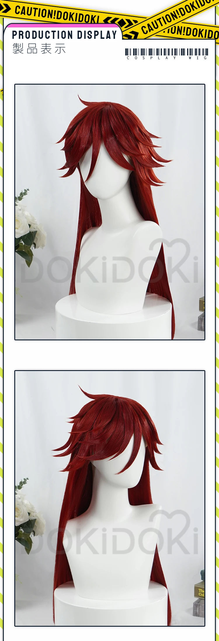 IN STOCK Grell Sutcliff Wig Anime DokiDoki Halloween Grell Sutcliff Cosplay 100cm Red Long Hair Free Cap