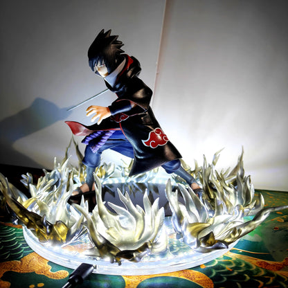 Anime Naruto VS Shippuden Sasuke Sharingan Amaterasu Black Fire Led Effect Action Figure Toys PVC Model Collection