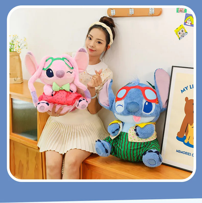 Disney 60cm Summer Watermelon Stitch Kawaii Plush Toy Cartoon Cute Soft Pillow Home Decoration Doll Children's Christmas Gifts