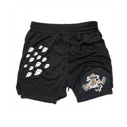 Anime One Piece Men's Shorts Quick-dry Double Layer 2-in-1 Pants Summer Graphic Print Workout Training Fitness Sports Gym Shorts