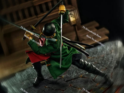 1/12 Anime One Piece Roronoa Zoro Man Soldier Mini Hemline Long Black Green Windbreaker Coat Toys Accessory For 6" Shf Figure