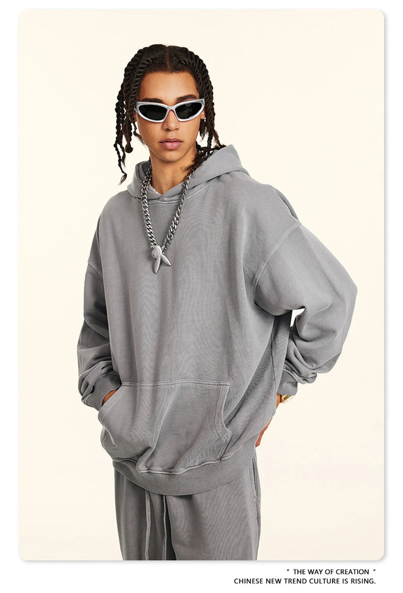 ZODF Retro Autumn Winter Washed Cotton Hoodies Unisex Loose 380gsm Knitted Sport Hooded Pullovers Brand Clothes HY0884