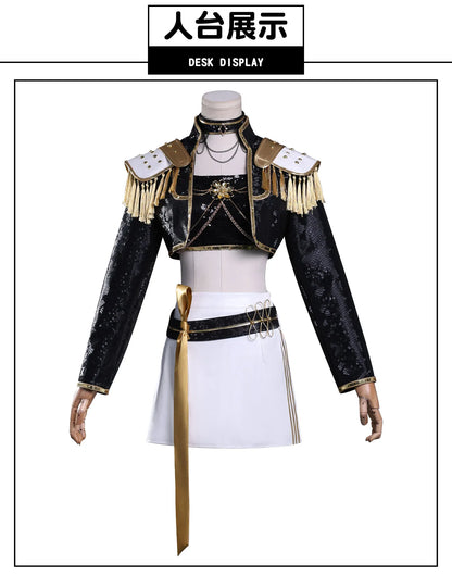 KPop Demon Hunters Mira Cosplay Costume Black Gold Skirt Huntrix Golden Uniform Headwear Halloween Party for Women Girls Props