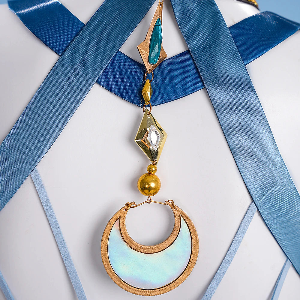 Genshin Impact Lauma Cosplay Costume Wig Dress Uniform Headwear Earrings Frostmoon Scions Halloween Party for Women Girls iCoser