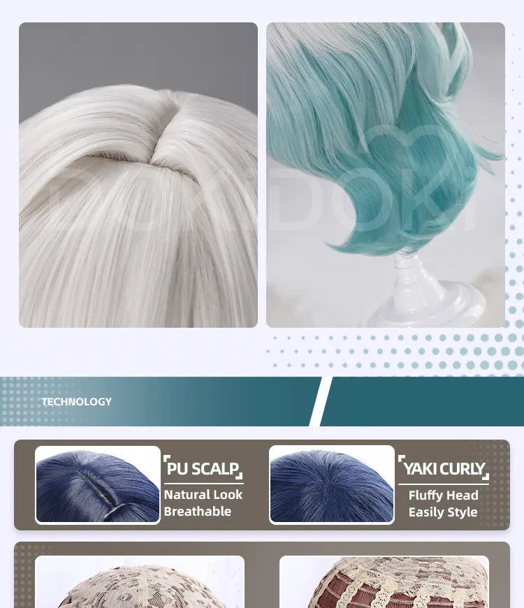 Firefly Wig Cosplay Game Honkai: Star Rail DokiDoki Women Silvery Blue Long Hair Firefly Cosplay Headdress Free Cap