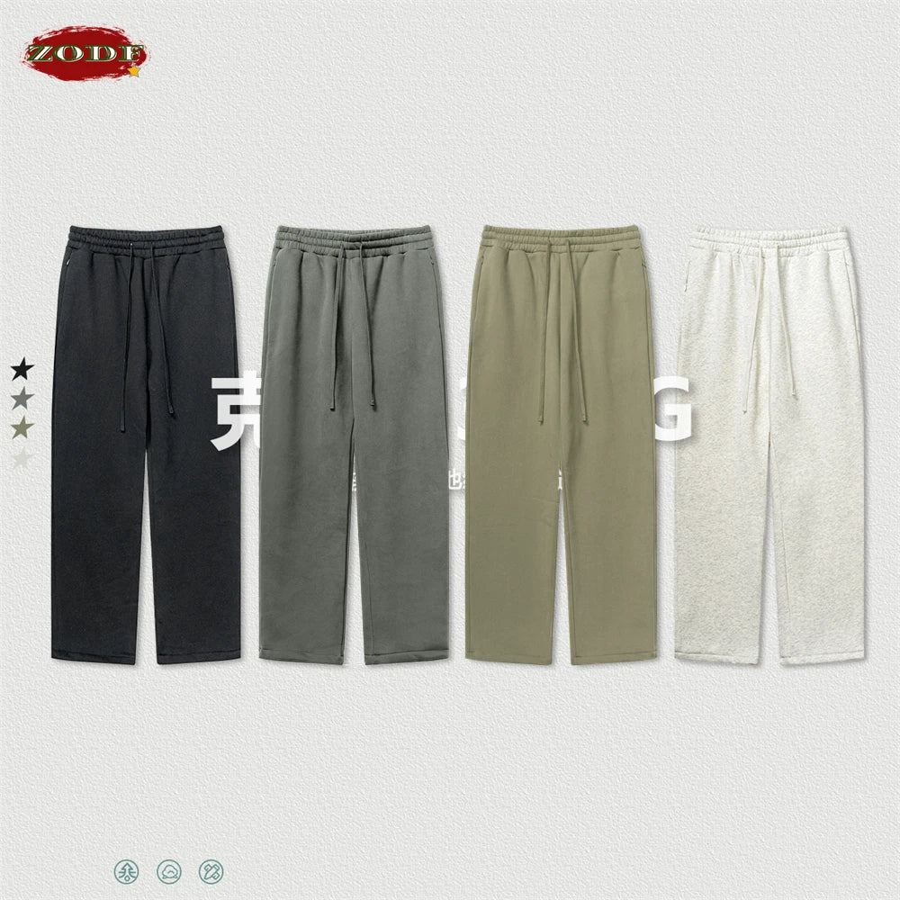 ZODF New Men's Winter Solid 345sm Fleece Straight Pants Unisex Loose Comfortable Sport Zipper Pockets Trousers HY0868