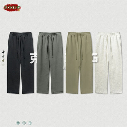 ZODF New Men's Winter Solid 345sm Fleece Straight Pants Unisex Loose Comfortable Sport Zipper Pockets Trousers HY0868