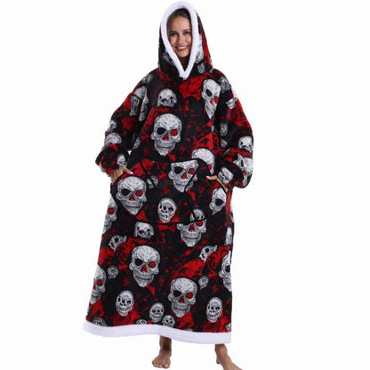 Soft Warm Winter Blankets Thick Luxurious Wearable Hooded Blanket with Sleeves Cute Cartoon Food Print Oversized Hoodie Blanket