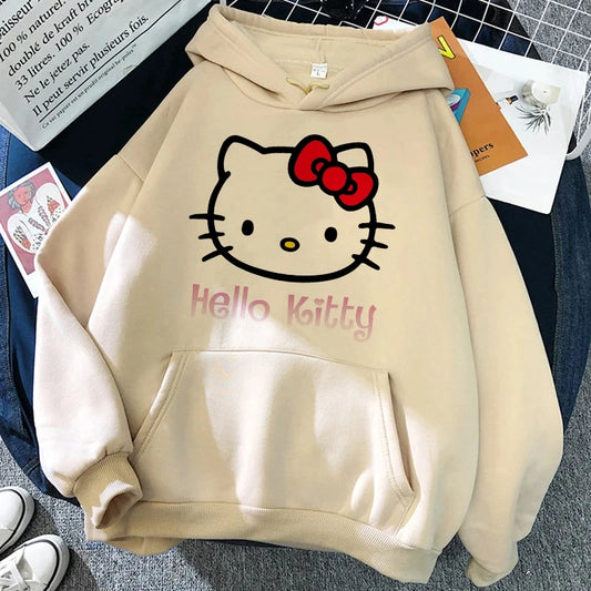 Women's Sweatshirts Plus Size Clothing Sanrio Products Y2k Hello Kitty Autumn/Winter Harajuku Long Sleeve Graphic Sweatshirt