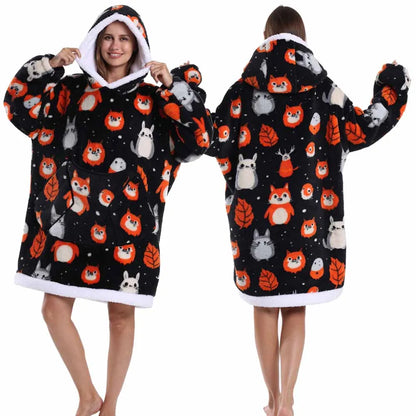 Oversized Hoodie Blanket for Adults Leopard Red Blue Black Fluffy TV Blanket Warm Thick Man Woman Winter Halloween Christmas Pjs