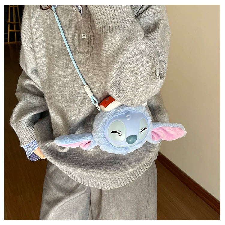 New Disney Stitch Cartoon Plush Backpack Cute Winter Gift For Girls Stuffed Animal Toy Plushie Bag Kids Carry-On Satchel