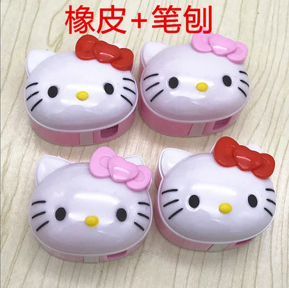 24pcs Sanrio Cartoon Creative Kt Pencil Sharpener+rubber Two-in-one Student Stationery Set Children's Dual-use Prizes Wholesale