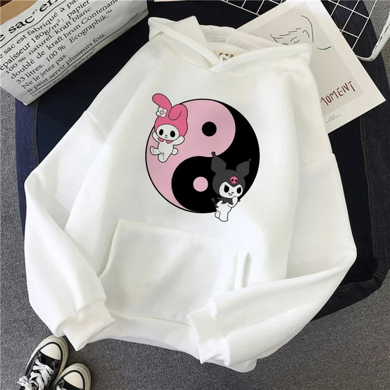 Long Sleeve Y2k Women'S Sweatshirt Luxury Brand Sanrio Kuromi Pattern Print Hoodie Girly Aesthetic Discount Youth Student Tops
