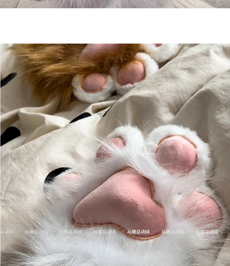 Anime Cute Cat Claw Glove Plush Toy Turn Into Cat Cosplay Props Funny Gloves White Black Grey Plushies Costume Accessories Glove