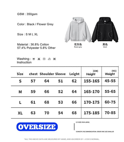 ZODF New Winter 350gsm Man Fleece Boxy Fit Zipper Hoodie Unisex Hip Hop Solid Warm Hooded Coat Brand Jackets HY0034