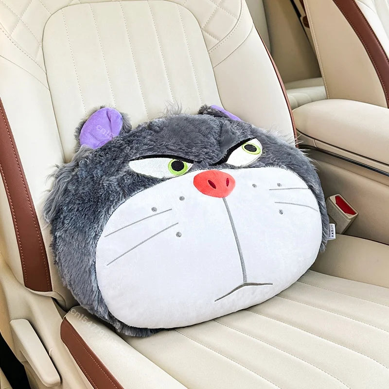 Disney Lucifer Cat Headrest Back Cushion For Car Seat Safety Belt Cover Huggable Pillow Stuffed Animal Grey Cat Plushies Gifts
