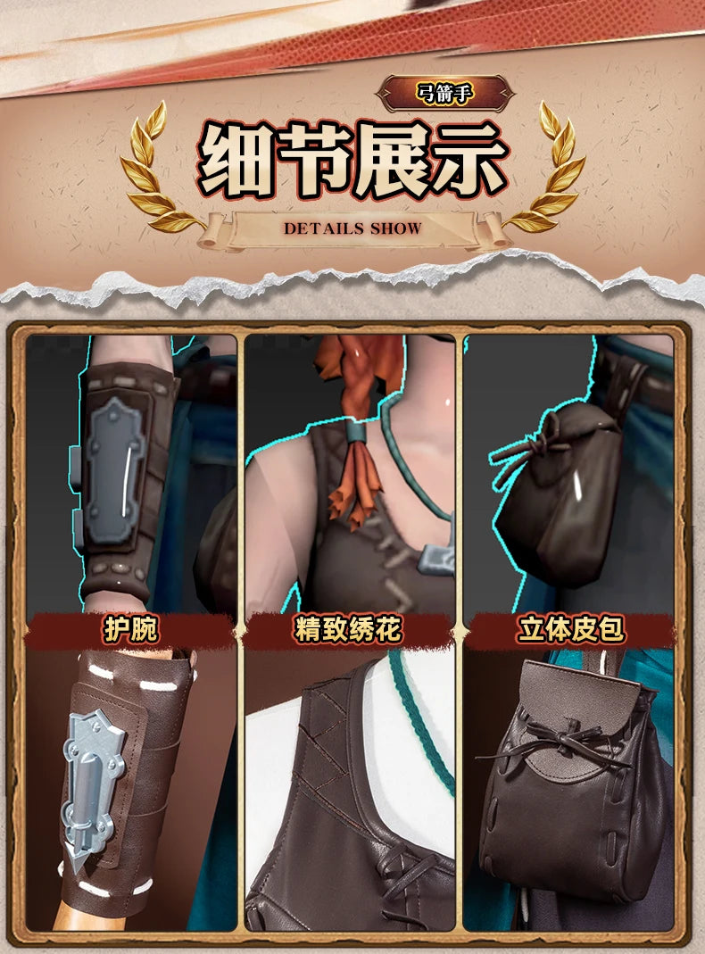 Identity V Archer Cosplay Costume Wig Brynhildr Vilulf Uniform Glasses Eye Patch Halloween Party for Women Girls Carnival Props