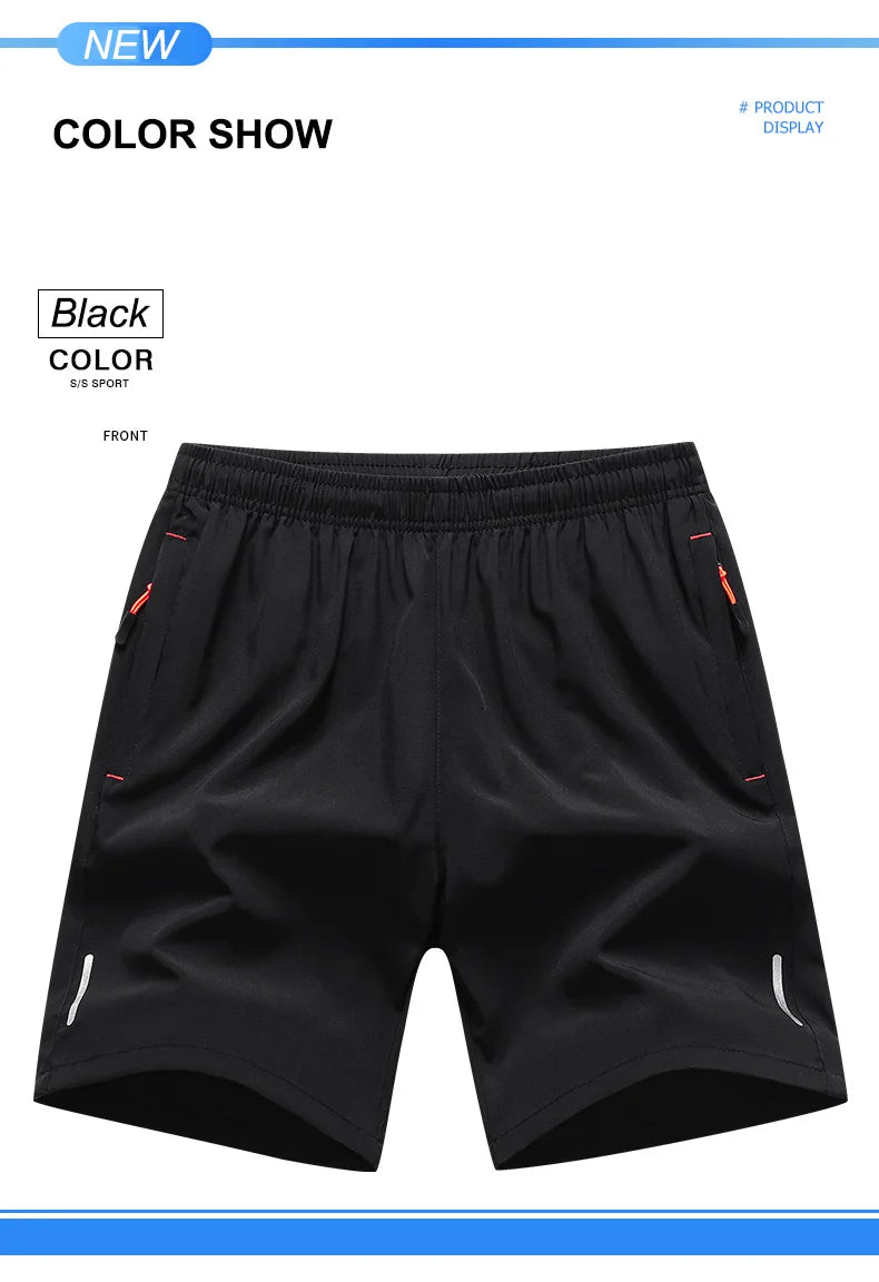 Chrlck Men’s Reflective Quick-Dry Running Shorts Breathable Ice Silk Fishing Pants Large Size M-8XL - Black