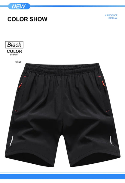 Chrlck Men’s Reflective Quick-Dry Running Shorts Breathable Ice Silk Fishing Pants Large Size M-8XL - Black