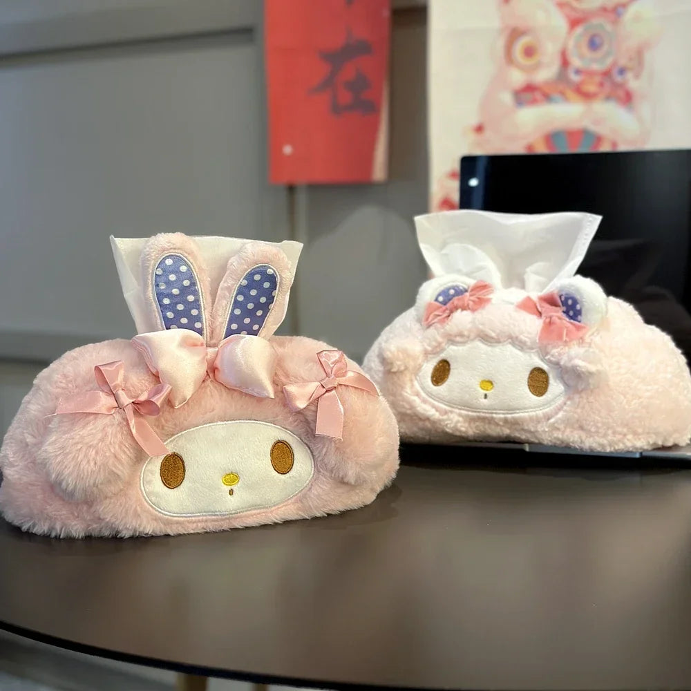 Japanese Style Plush My Melody Kuromi Tissue Box Durable Home Car Hotel Sofa Paper Tissue Holder Napkin Case Pouch Girl's Gift