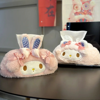 Japanese Style Plush My Melody Kuromi Tissue Box Durable Home Car Hotel Sofa Paper Tissue Holder Napkin Case Pouch Girl's Gift