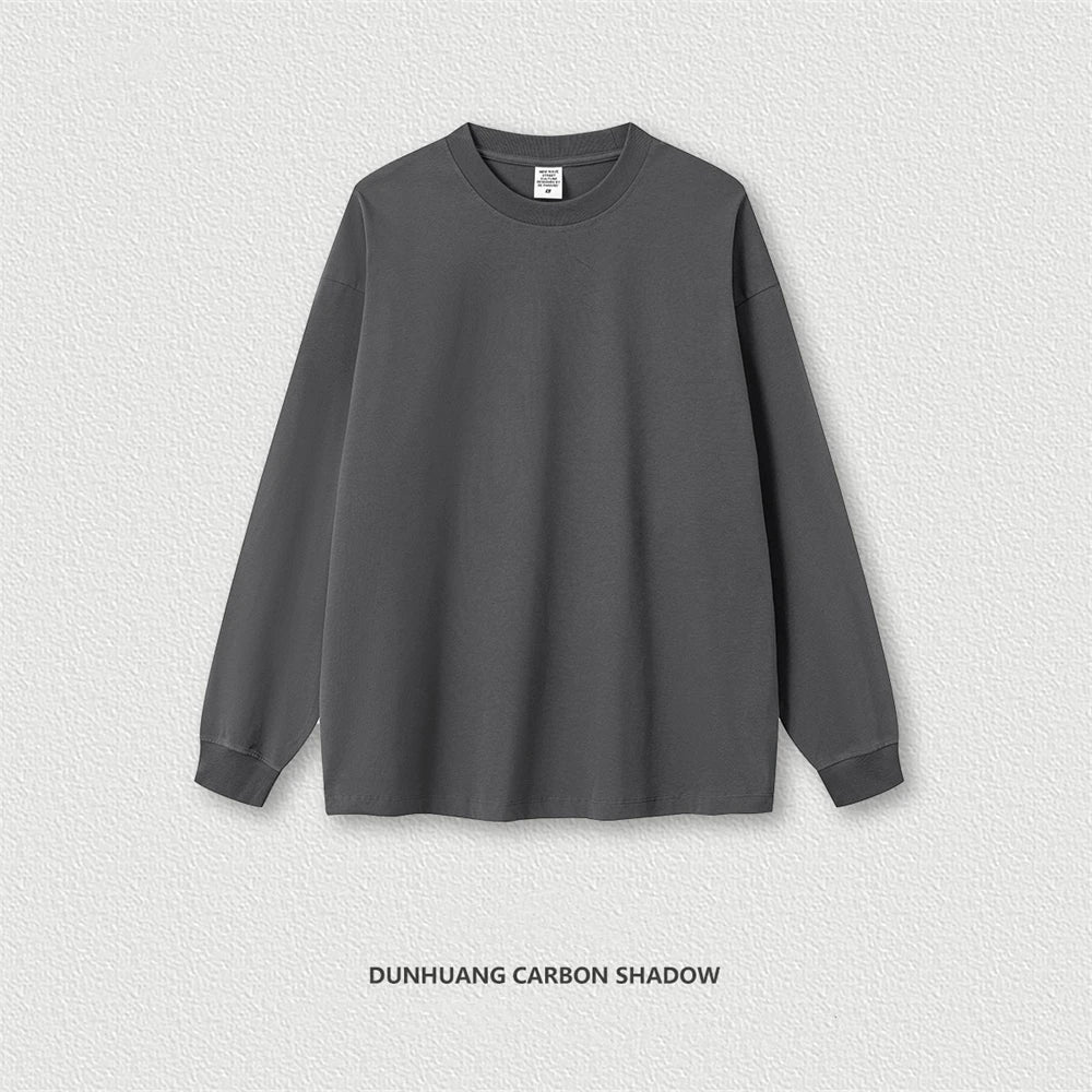 ZODF New 2024 Autumn 225gsm Loose Solid T-Shirt For Men Retro Unisex Antibacterial Full Sleeve T Shirts Brand Tops HY0871