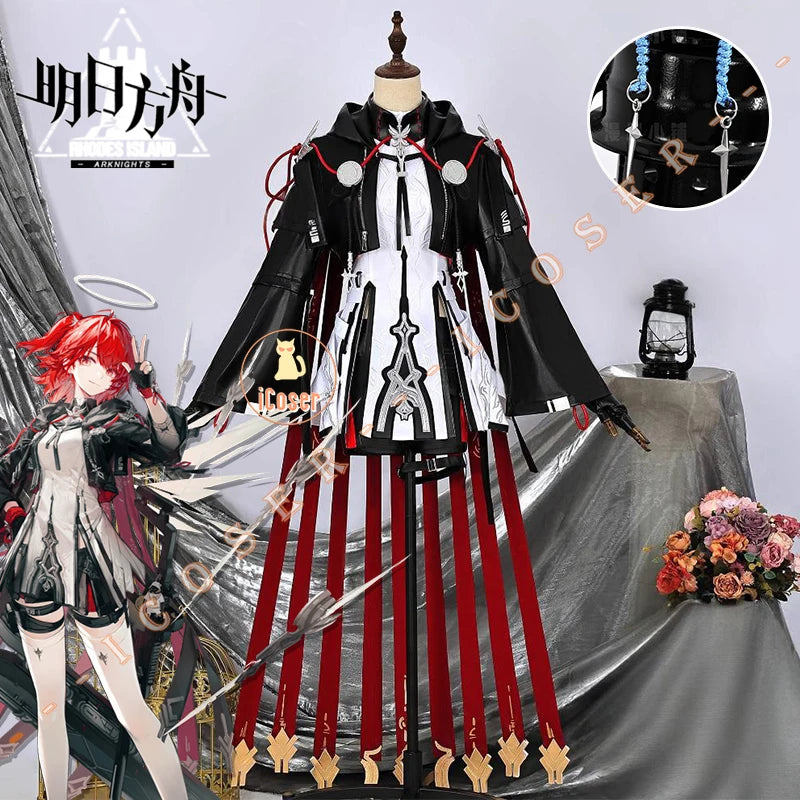 Arknights Exusiai The New Covenant Cosplay Costume Wig Uniform Jacket Headwear Earrings Halloween Party for Women Girls Carnival