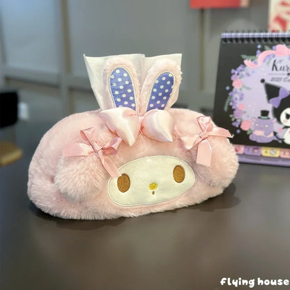 Japanese Style Plush My Melody Kuromi Tissue Box Durable Home Car Hotel Sofa Paper Tissue Holder Napkin Case Pouch Girl's Gift