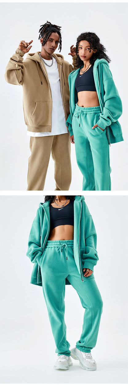 ZODF Basic Winter Men Fleece Zipper Hoodies Unisex Casual Loose 350gsm Warm Solid Hooded Sweatshirts Coats 18 Colors HY0726