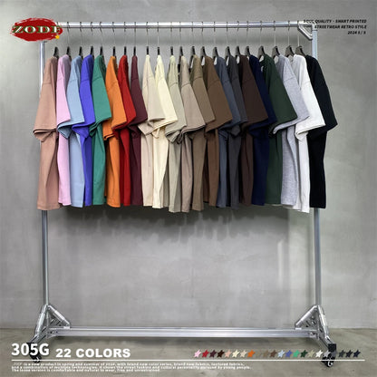 ZODF New Spring Summer Men 305gsm Cotton T Shirts Unisex Heavy Weight Oversized FG Noshrink Basic Solid T-Shirt Tees HY0165