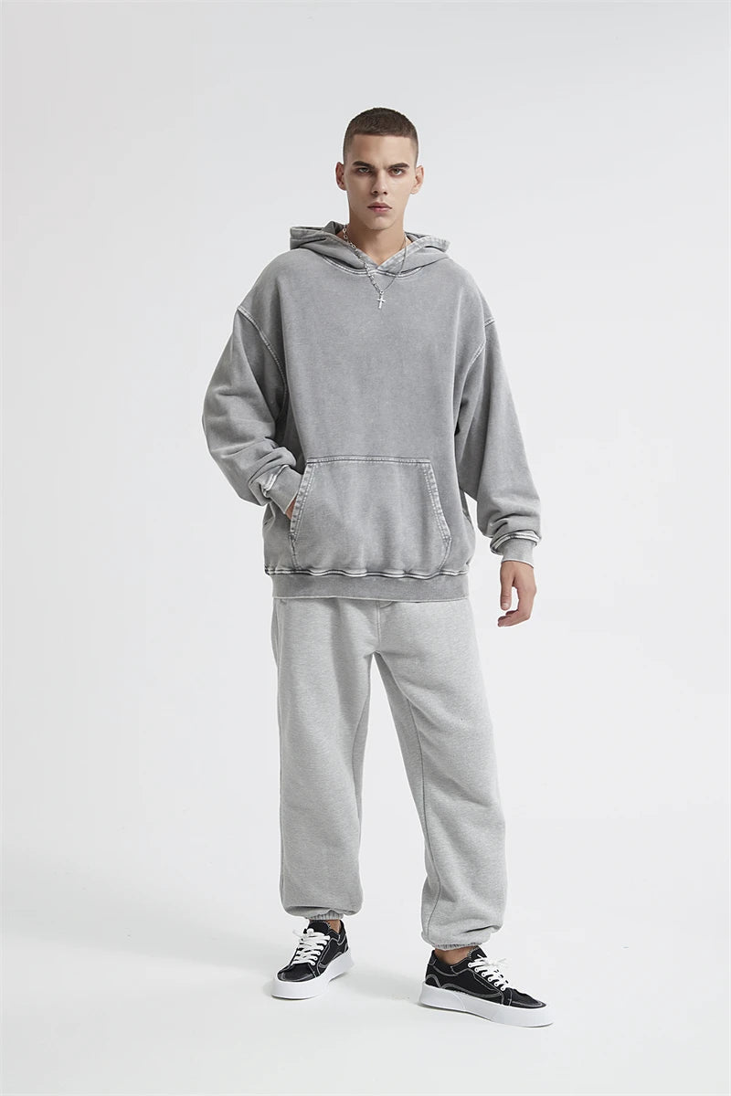 ZODF Autumn Winter Men 420gsm Heavyweight Washed Cotton Hoodie Streetwear Sweatshirt HY0307