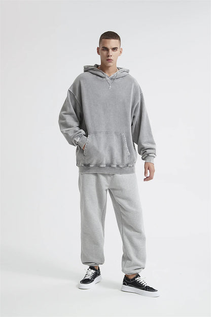 ZODF Autumn Winter Men 420gsm Heavyweight Washed Cotton Hoodie Streetwear Sweatshirt HY0307