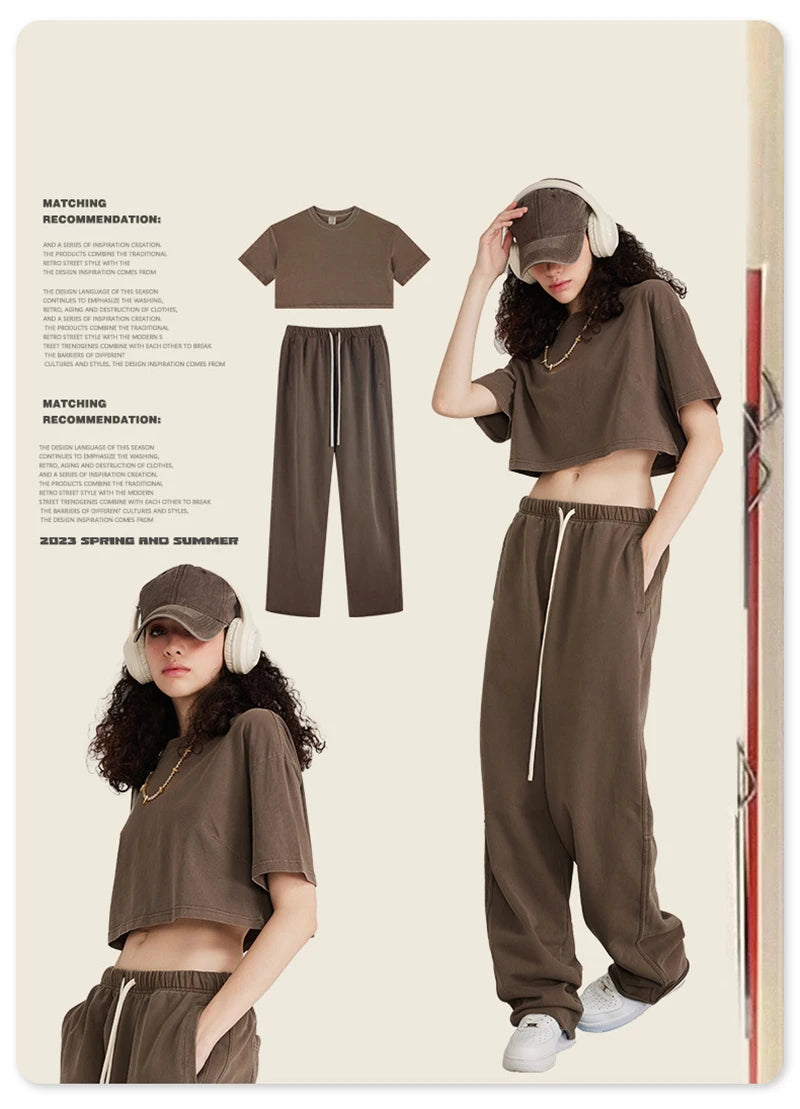 ZODF 2023 Spring Men 380gsm Washed Cotton Pants American Retro Unisex Loose Edge Oversized Straight Trousers Streetwears HY0537