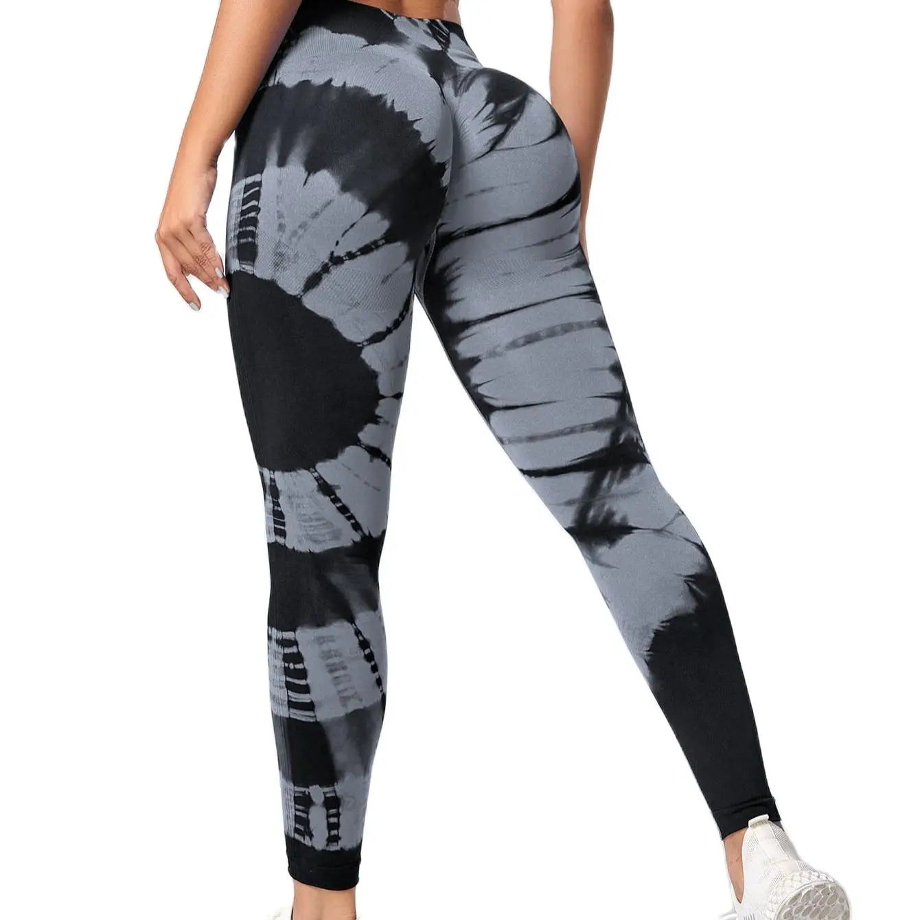 Seamless High Waist Tie Dye Leggings for Women Yoga Fitness Butt Lifting Workout Tights - Gray / S