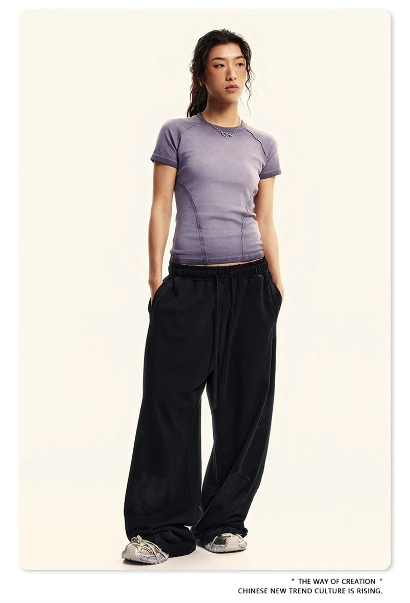 ZODF 2024 Summer Hotweet Washed T Shirt For Women Girls Gradient Raglan Sleeve Comfortable Short Tees Brand Tees HY0826