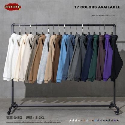ZODF New 2024 Autumn Winter Men 345gsm Fleece Hoodies Unisex Women Relax Fit Warm Solid Hooded Pullovers Sweatshirts HY0863