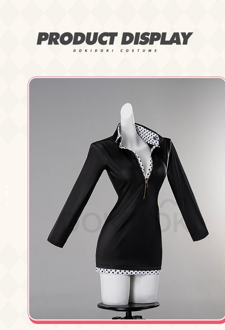 Nicoo Robinn Cosplay Costume Anime Cosplay DokiDoki-N Miss Allsundayy Women Sexy Blue Dots Black Dress Nicoo Robinn Cosplay