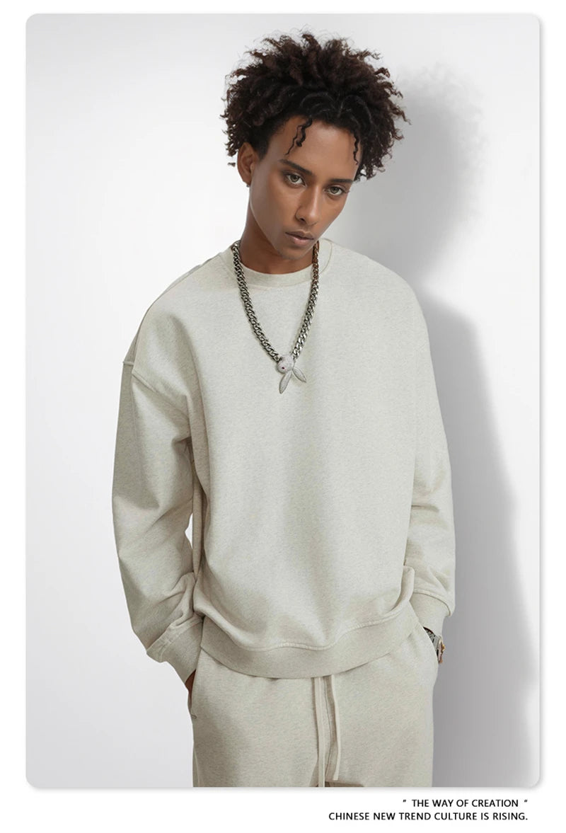 ZODF Fashion Autumn Men Solid 360gsm Sweatshirt Unisex Solid Loose Sport O Neck Pullovers Brand Clothes HY0938