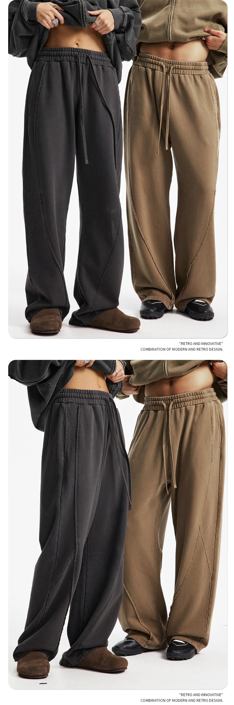 ZODF Retro Autumn Washed Loose Edge 430gsm Cotton Pants For Man Unisex Distressed Old Money Straight Patchwork Trousers HY1105