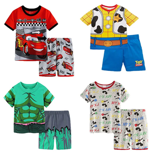 Toddler Boys Pajamas Sets 100% Cotton Summer Cute Kids Pyjamas Nightwear Short Pijamas Outfits Children Home Clothes
