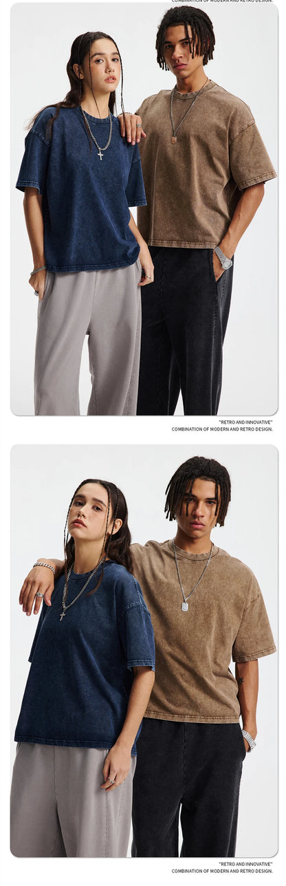 ZODF New Hip Hop Washed Cotton Boxy T-Shirts For Men Unisex Retro Loose Fit Basic Short Version T Shirt Brand Tops HY1076