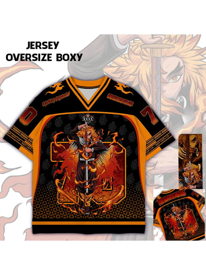 70 Jersey Demon Slayer Kyojuro Rengoku Anime Series Jersey Korean Style Baseball Hockey Oversize T-shirt Daily Unisex Tops Tee